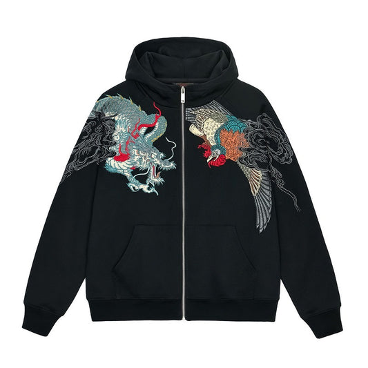 Harajuku Style Dragon and Phoenix Cardigan Sweatshirt