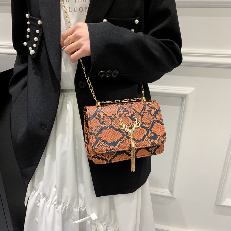 Harajuku Style Snake Pattern Tassel Bag