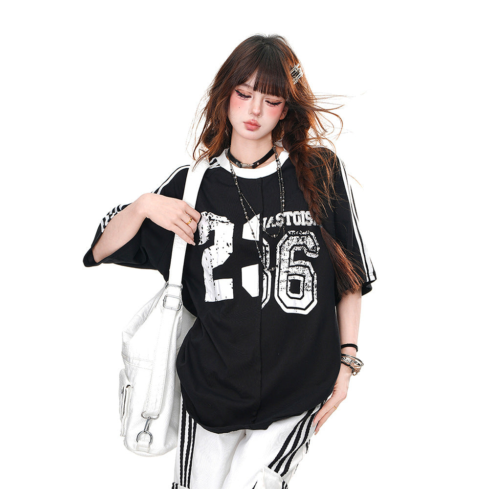 Playful Retro Letter Printed Short Sleeved Top