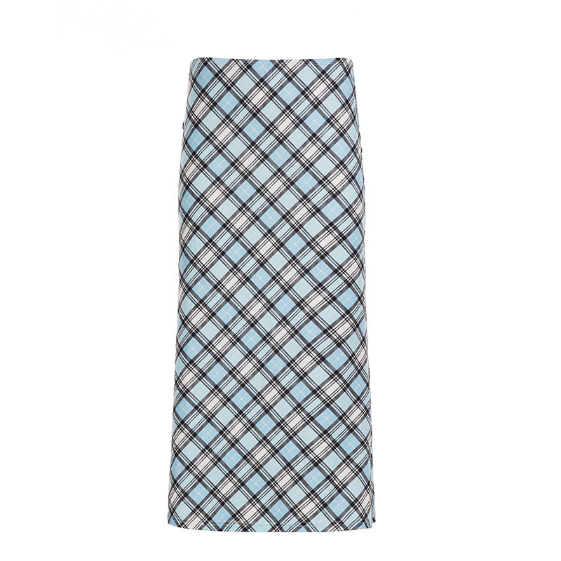 Vintage Literary Elegant Plaid Slim Fit Pencil Long Mermaid Skirt