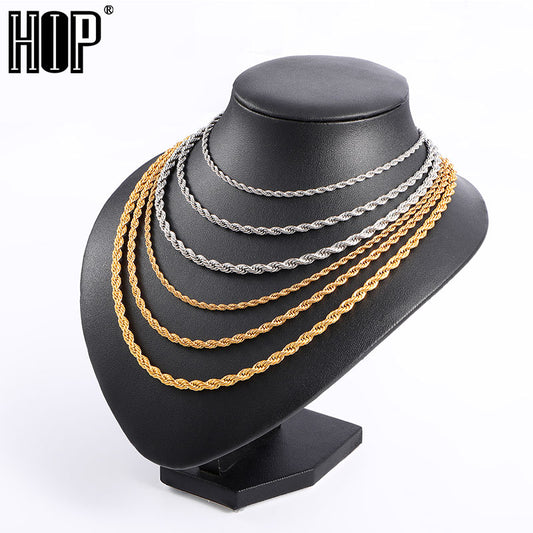 3mm Rope Chain Necklace - Gold & Silver Stainless Steel