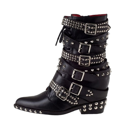 Harajuku Style Genuine Leather Ankle Boots with Belt Buckles