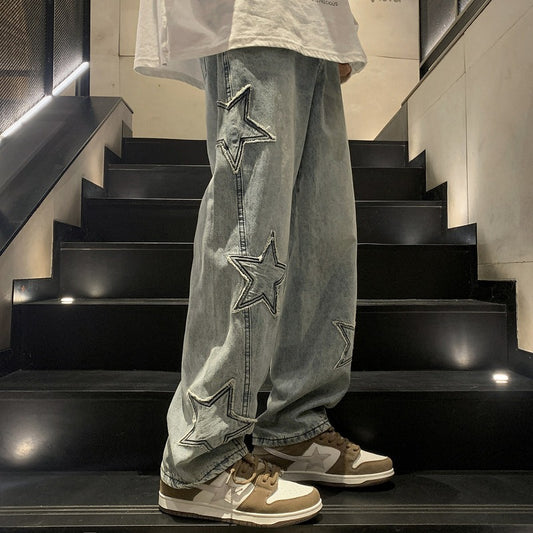 Harajuku Style Straight Denim Wide-Leg Trousers for Men
