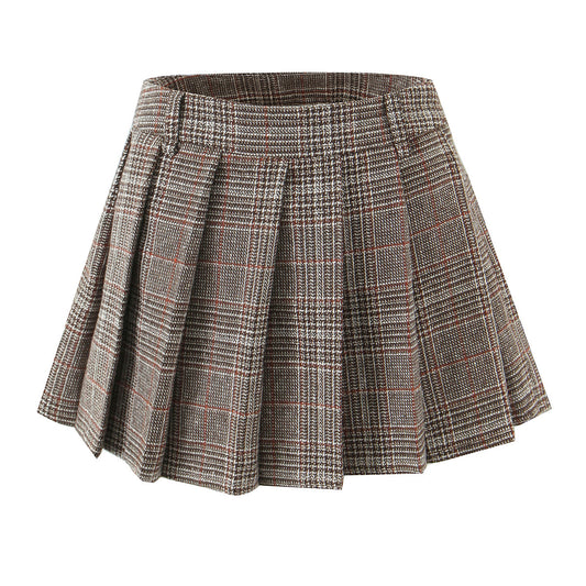 Casual Lined Plaid Pleated Skirt