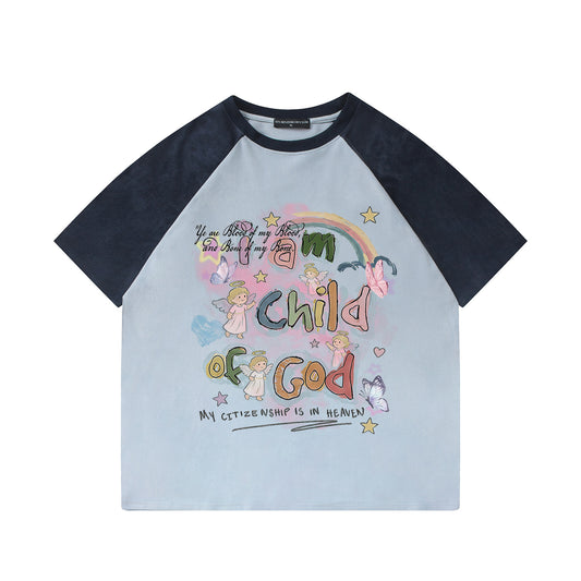 Rainbow Angel Printed Short Sleeve T-Shirt — Harajuku Street Style Loose Fit