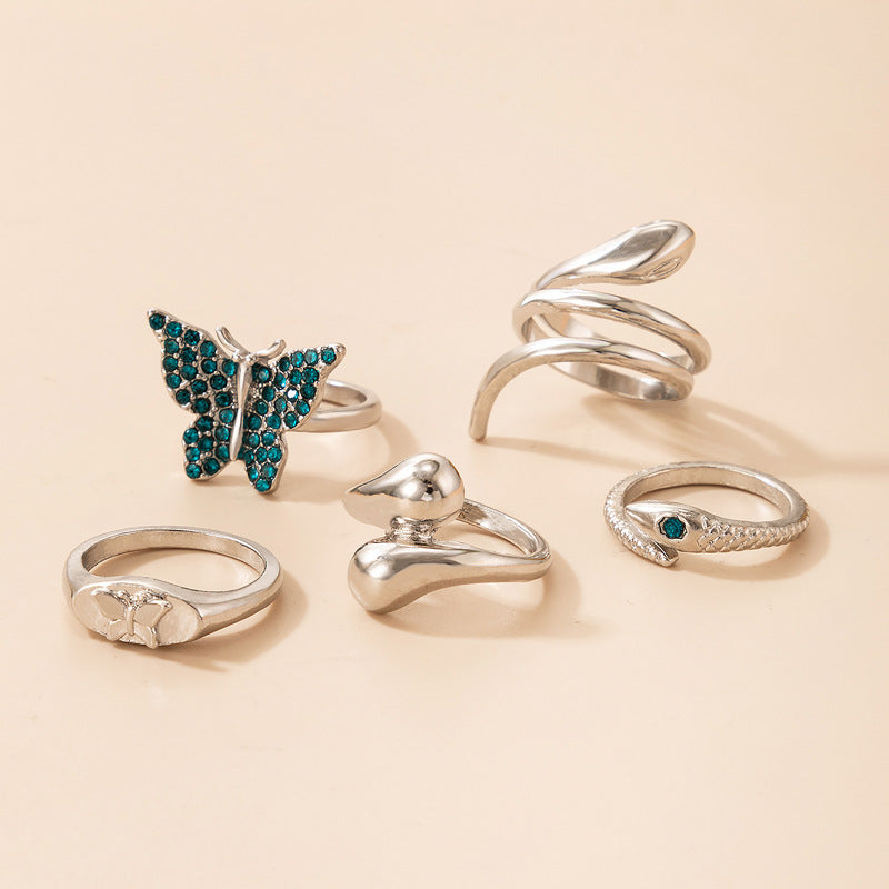 Blue Butterfly Diamond Ring Set - Irregular Snake Style