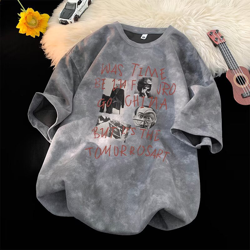 Harajuku Tie-Dye Oversized Short Sleeve T-Shirt — Trendy Couple Loose Round Neck Top