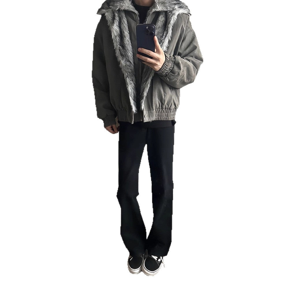 Men's Cotton Coat - Faux Fur Two-Piece Double-Layer  Cotton Coat