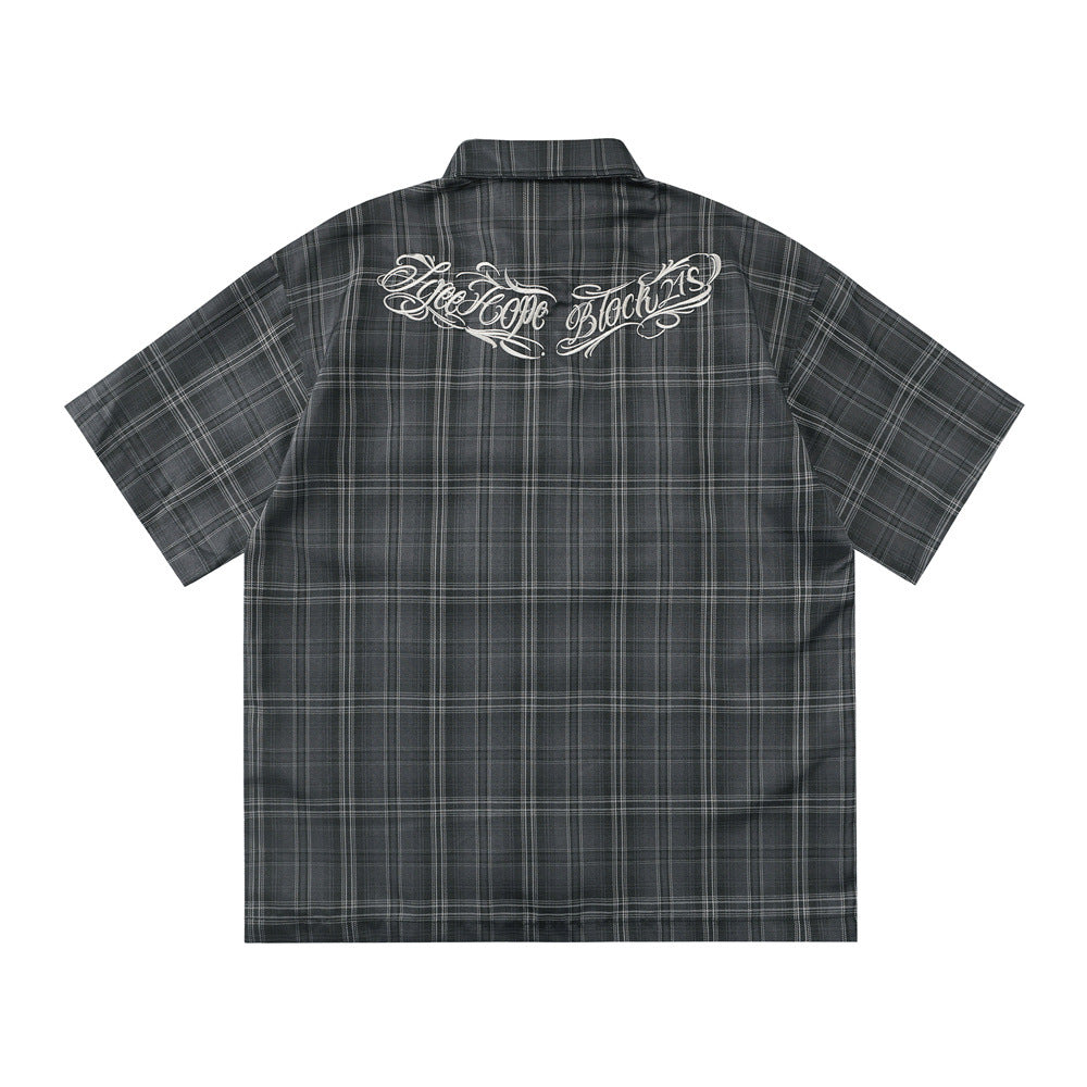 Harajuku Loose Plaid Short-Sleeved Shirt — Street Trend Cotton Blend