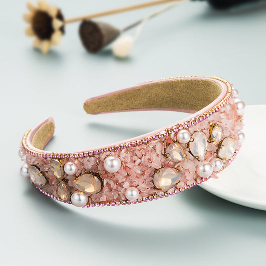 Colorful Turquoise Diamond Inlaid Wide Edge Headband