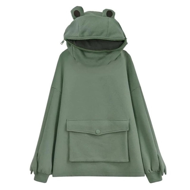 Harajuku Frog Hooded Pullover - Casual Winter Sweatshirt