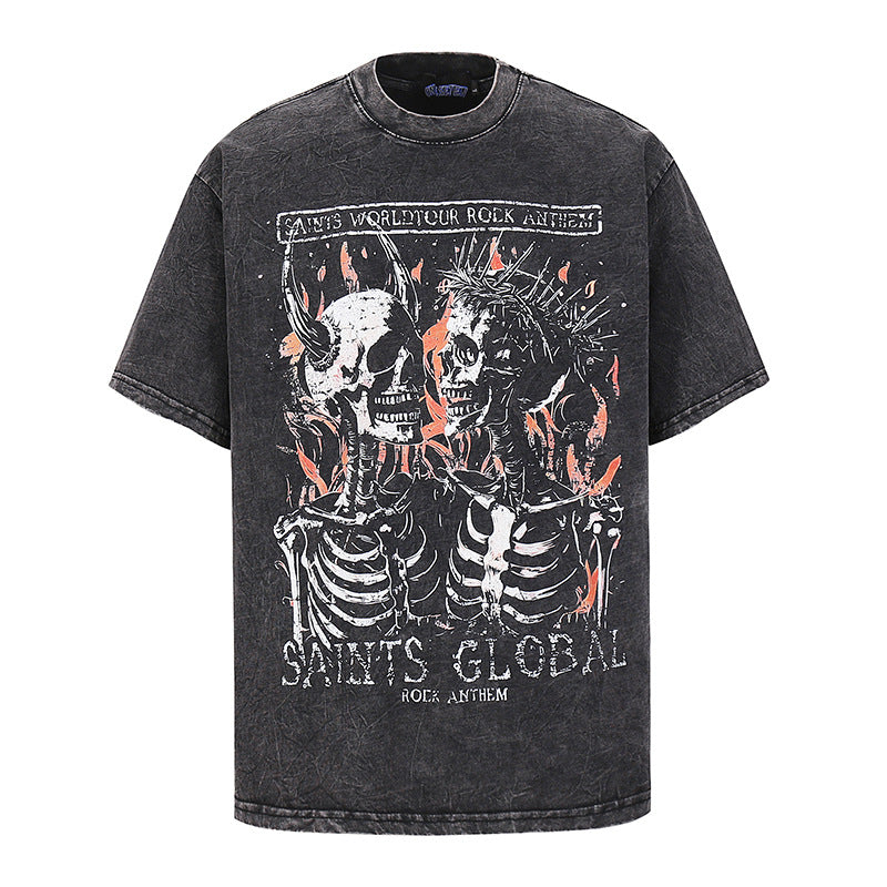 Harajuku Skull Print Pure Cotton Tee - Vintage Style