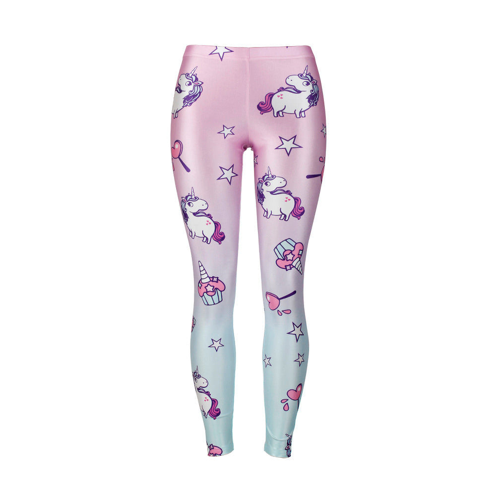 Unicorn Women Leggings Star Ice Cream Digital Print Slim Pants