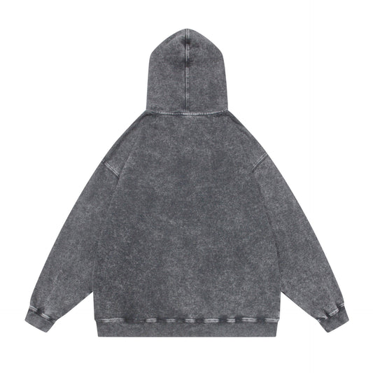Washed Distressed Letter Print Loose Hoodie