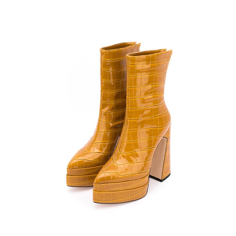 Women's Stone Pattern Thick High-Heeled Ankle Boots with Thick Soles