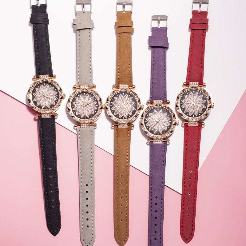 Starry Sky Leather Strap Watch for Women