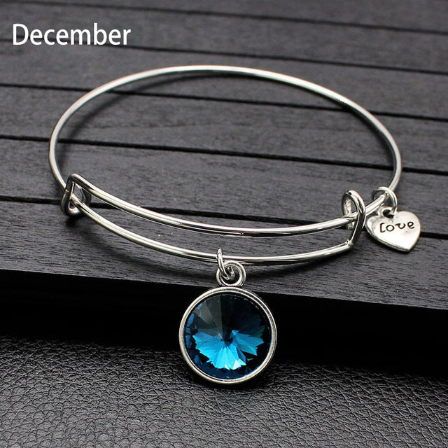 Adjustable Birthstone Bangle Bracelet for Women