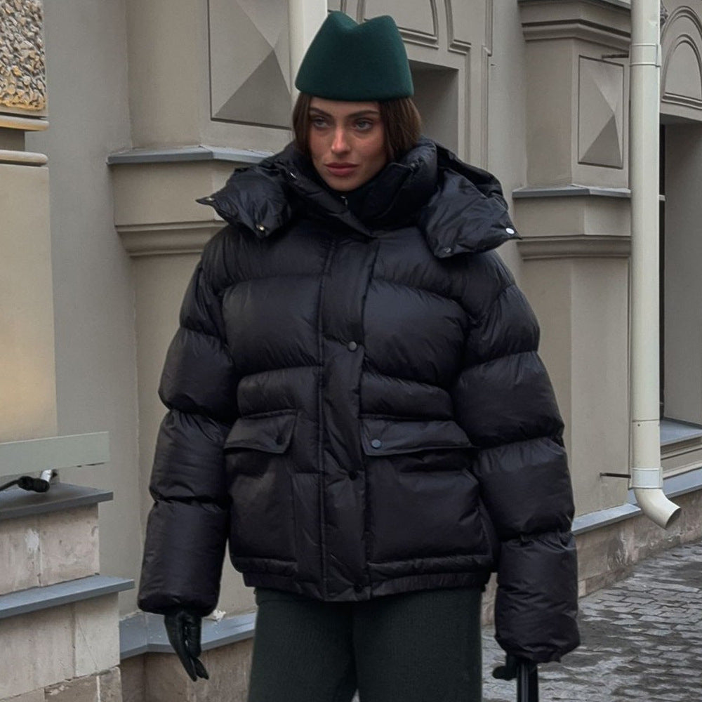 Warm Cotton Jacket for Women with Square Pocket