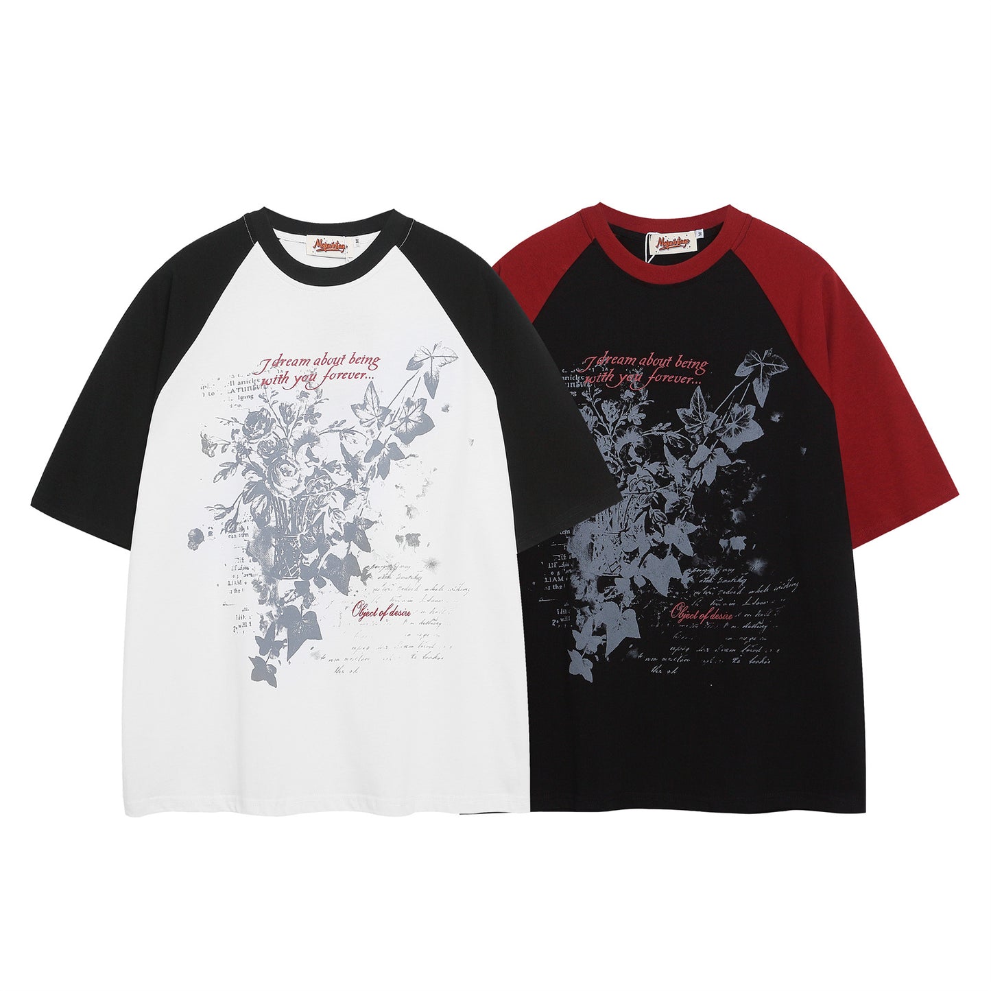 Colorblock Floral Letter Print T-Shirt