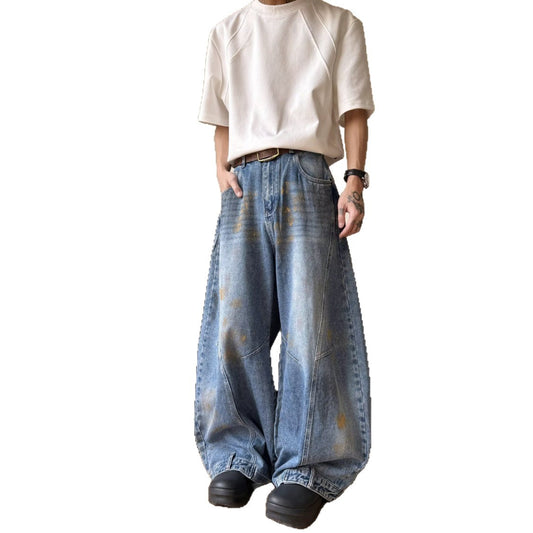 Summer Washed Ink Splashed Wide Leg Pants