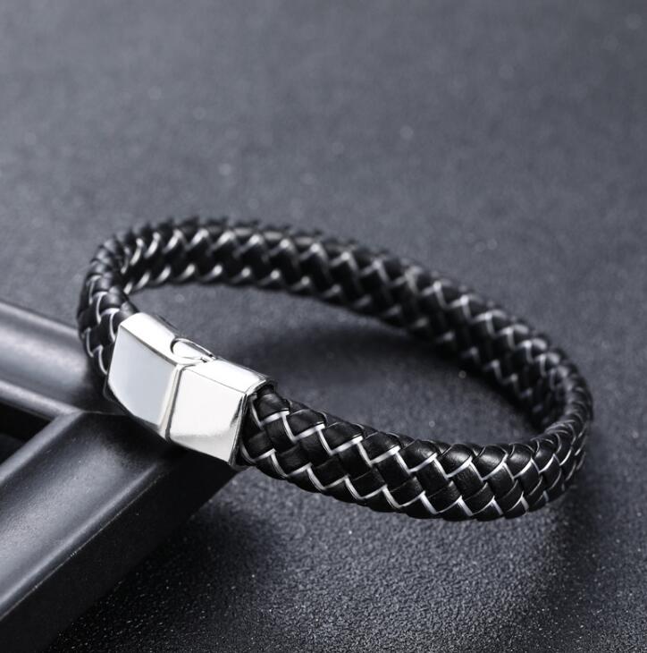 Harajuku Style Braided Black Blue Leather Bracelet for Men