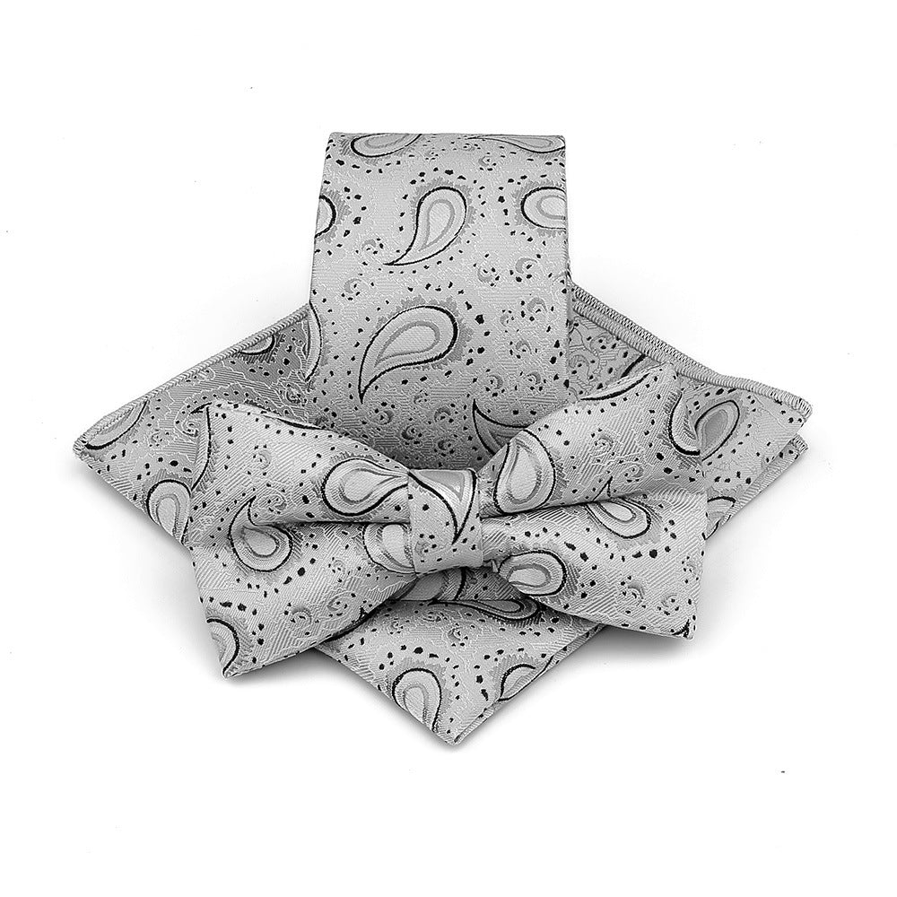 Polyester Tie Men's Jacquard Cashew Flower Floral Bow Tie Set