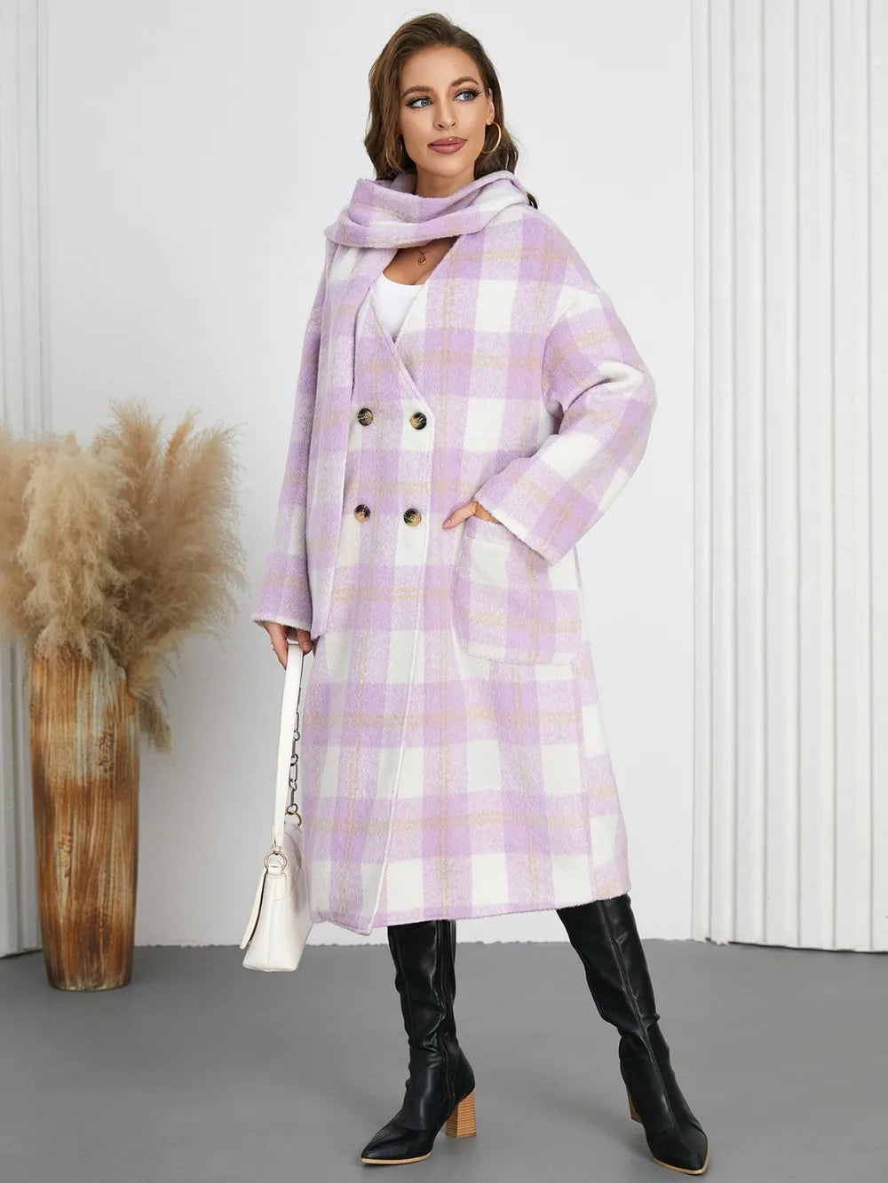 Plaid Button Up Long Sleeve Coat - Harajuku Street Style