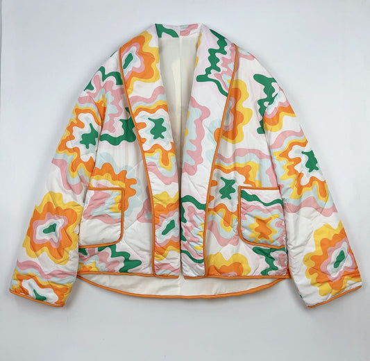 Vintage Flower Print Cotton Coat for Women
