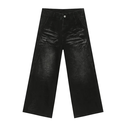 Washed Cat Whiskered Wide Leg Jeans - Harajuku Style