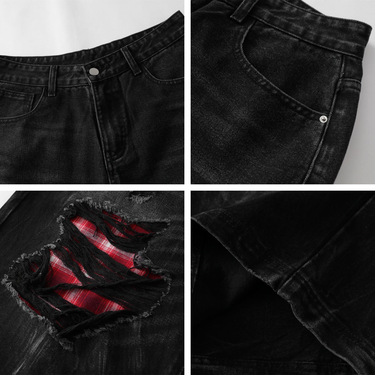 Streetwear High-Street Distressed Colorblock Jeans