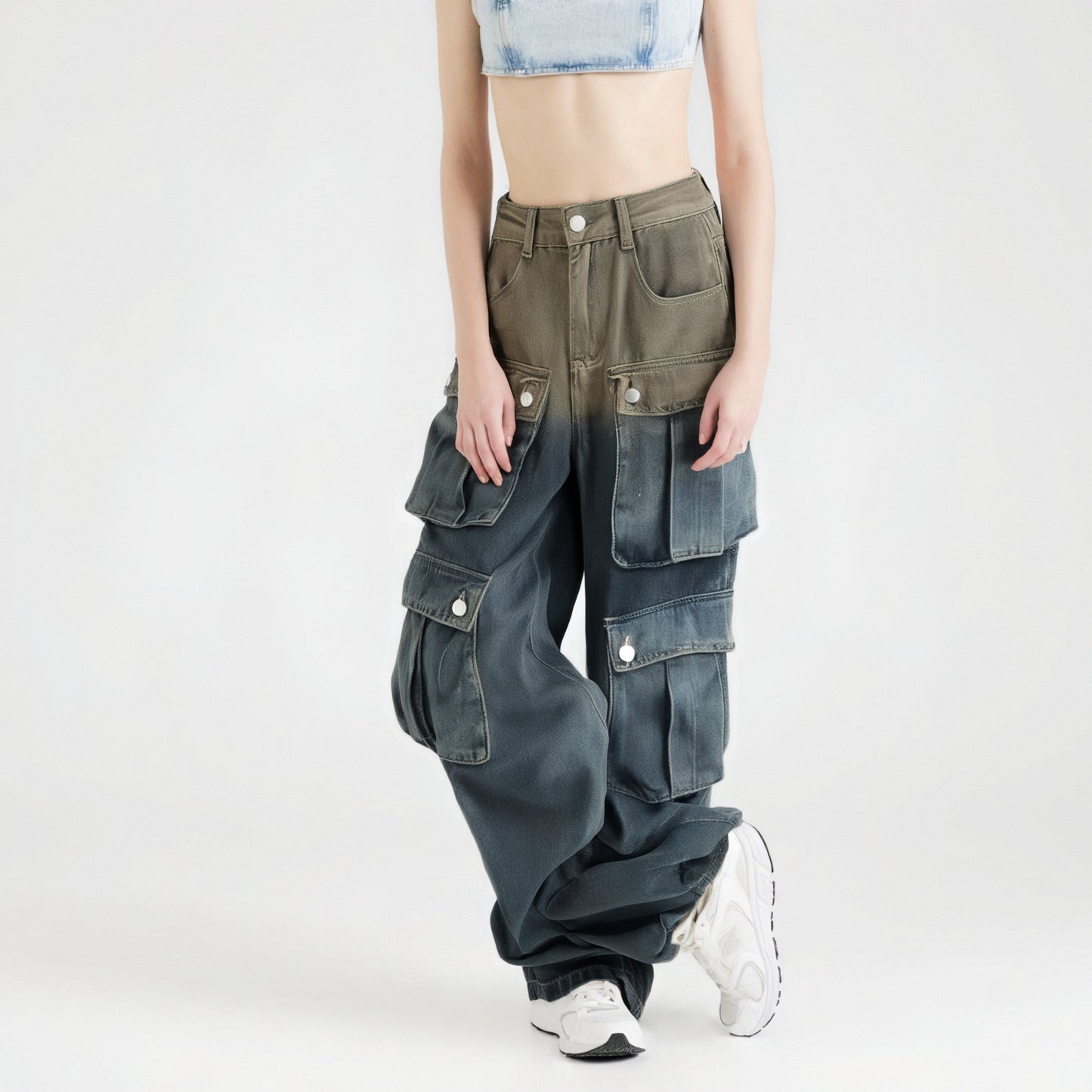 Harajuku Style Multi Pocket Wide Leg Drape Pants