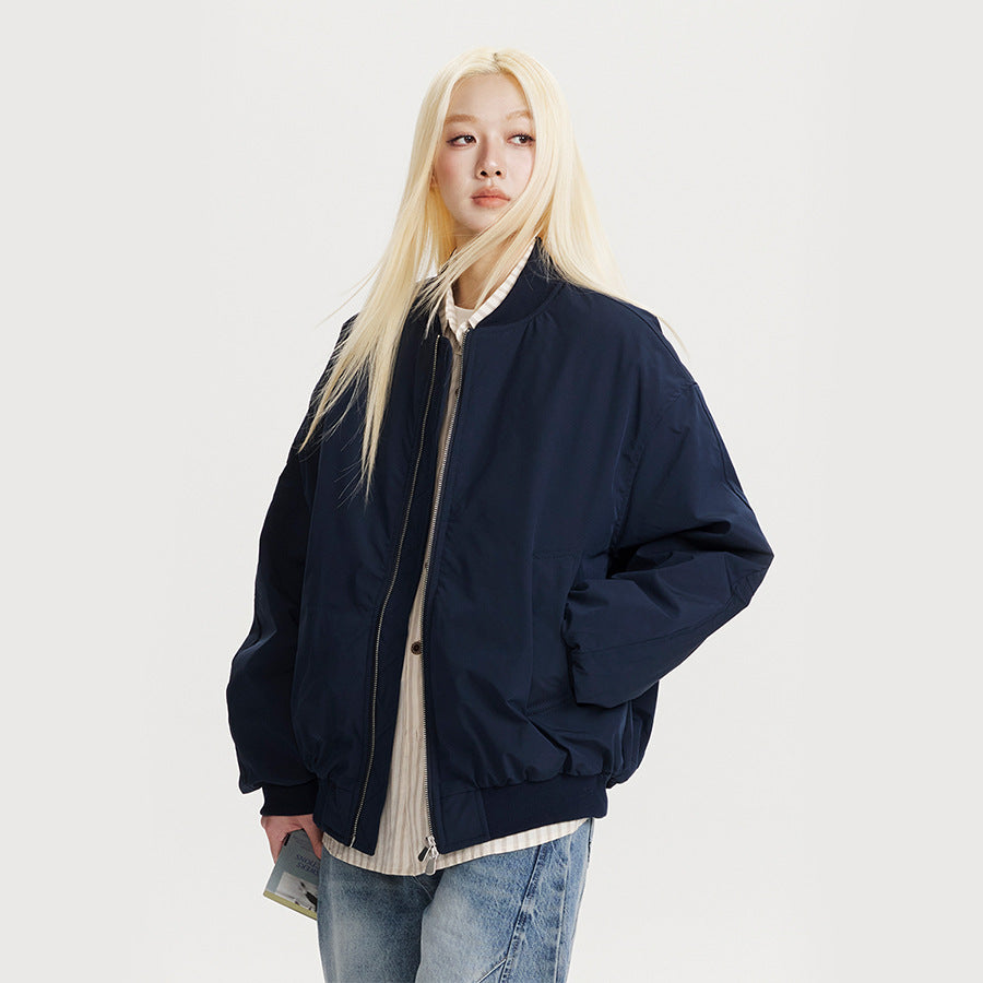 Solid Color Jacket - Loose Fit Cotton Jacket