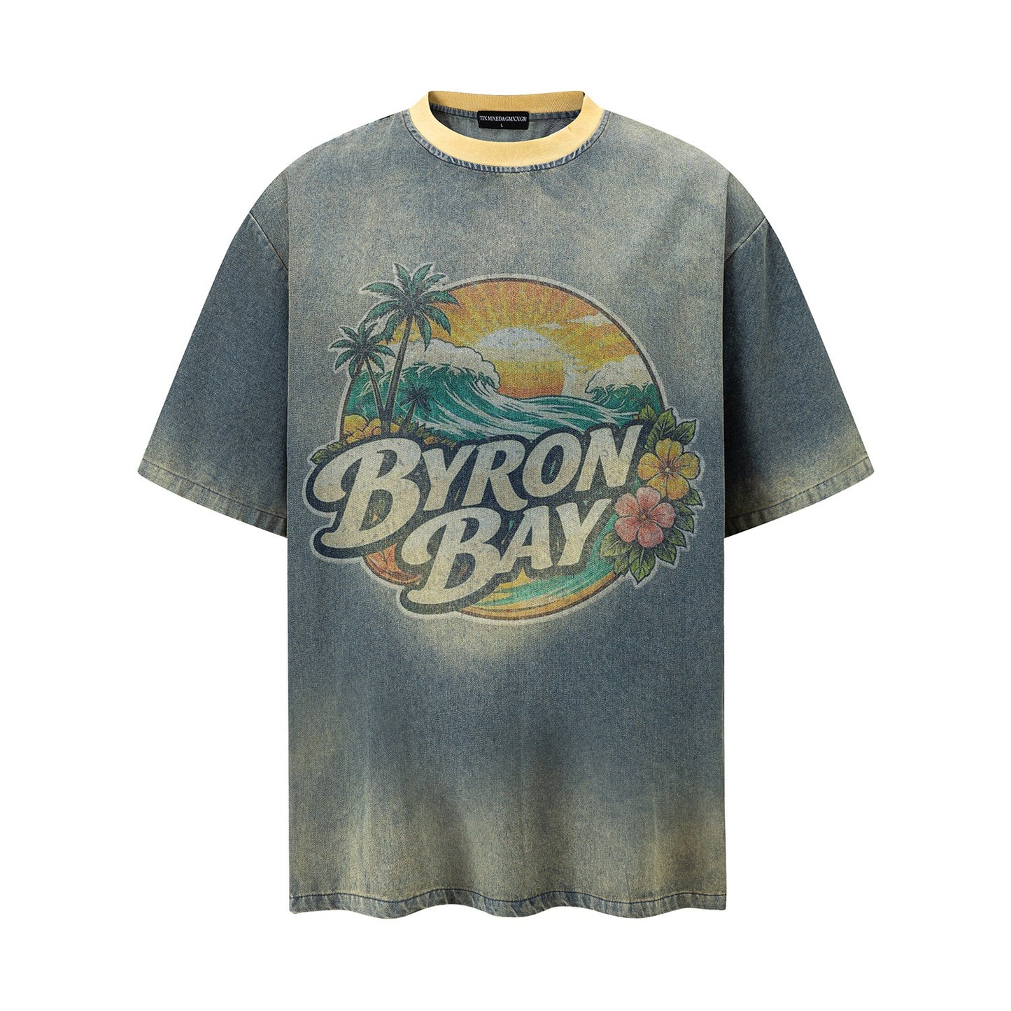 Beach Print Distressed Short-Sleeved Shirt — Harajuku Street Style Mustard