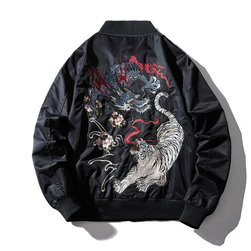 Harajuku Style Dragon Tiger Embroidery MA-1 Flight Jacket Unisex Baseball Uniform Outerwear