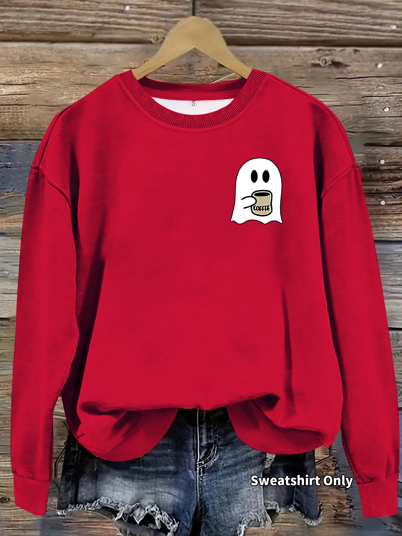 Casual Round Neck Long Sleeve Sweatshirt with Ghost Print