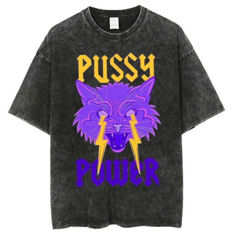 Summer Cartoon Cute Pattern Printed T-Shirt Vintage Washed Cotton Short Sleeve Top Trendy