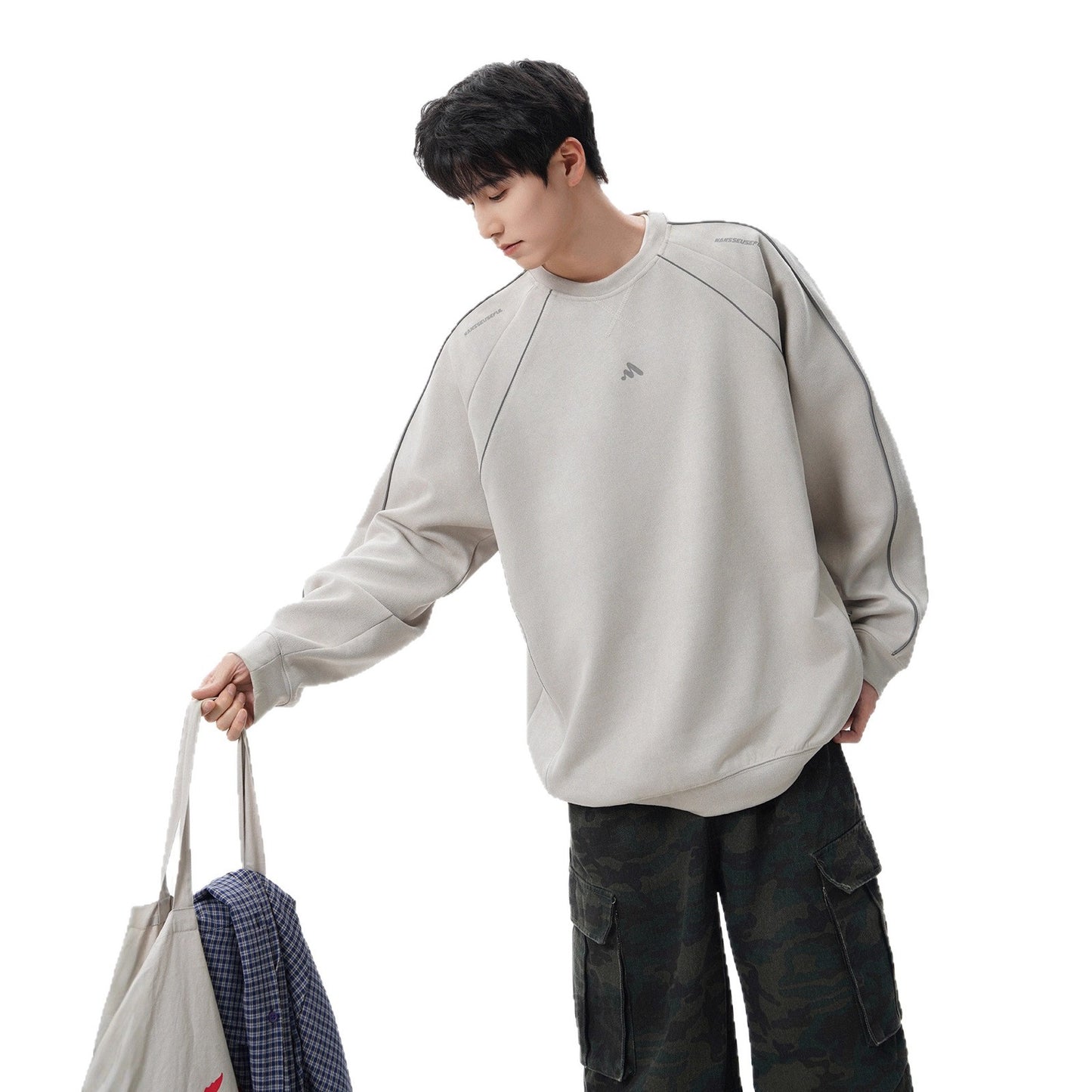 Heavyweight Suede Crewneck Sweatshirt Unisex Fashion Loose Casual Outerwear Top
