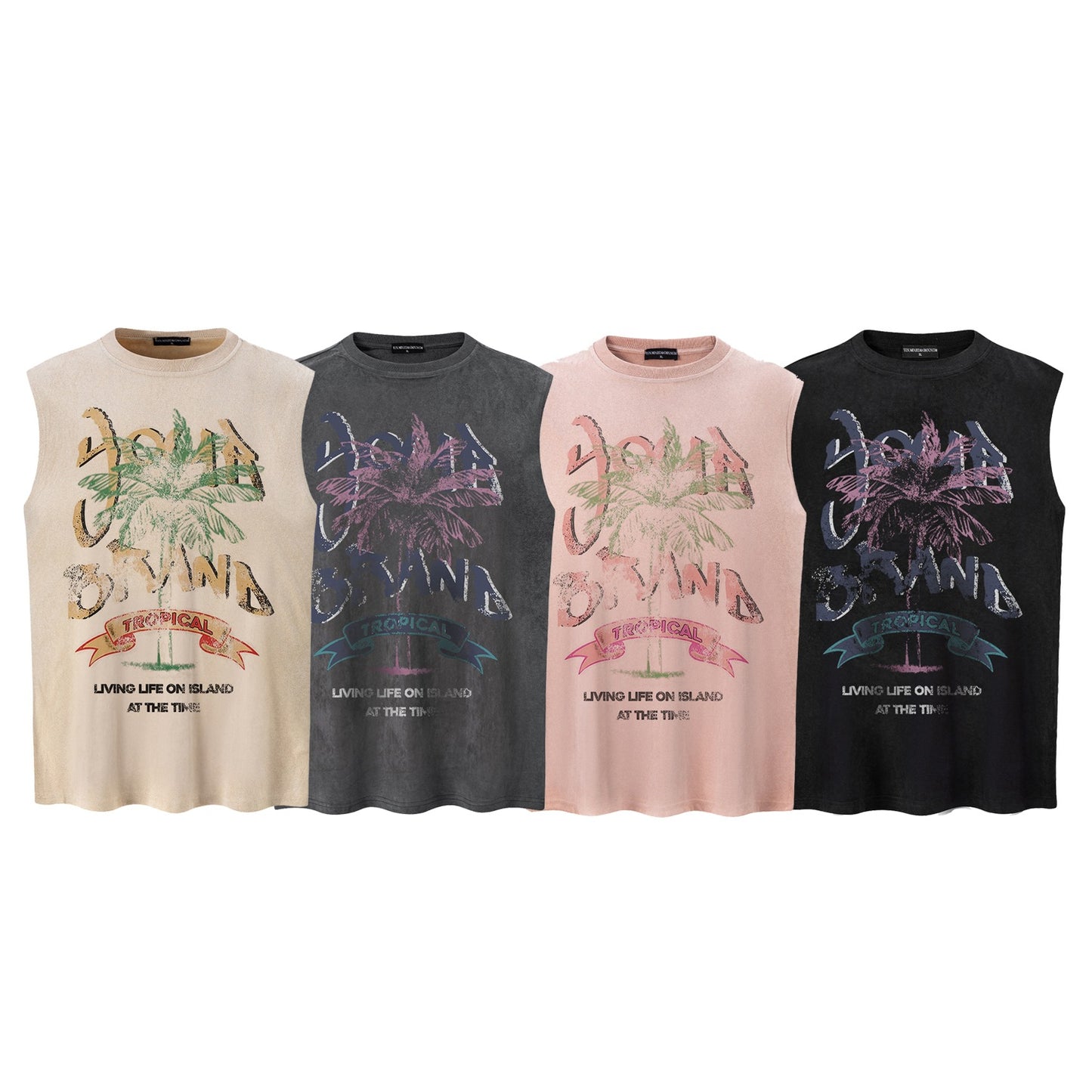 Make Old Coconut Tree Printed Vest — Harajuku Street-Style Loose Cotton Tank