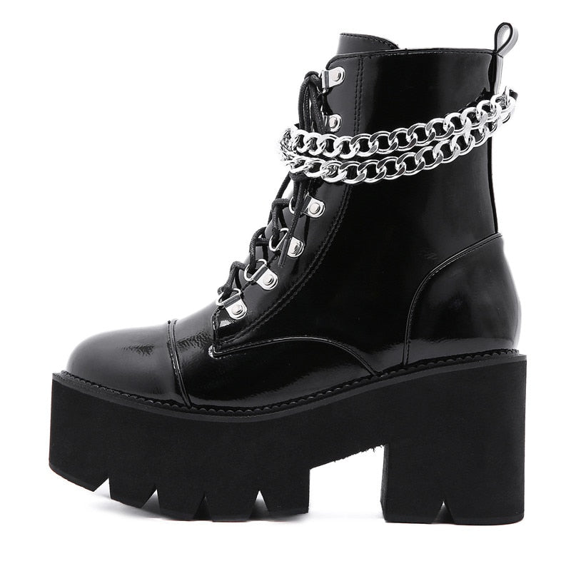 Large Women's Chain Shoes – Thick Soled Waterproof Platform High-Heeled Short Boots