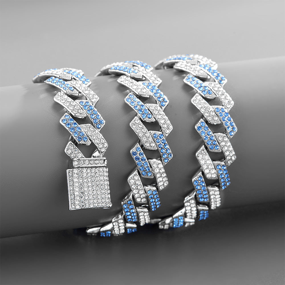 Harajuku Cuban Chain Bracelet with Diamond Blue White Buckle
