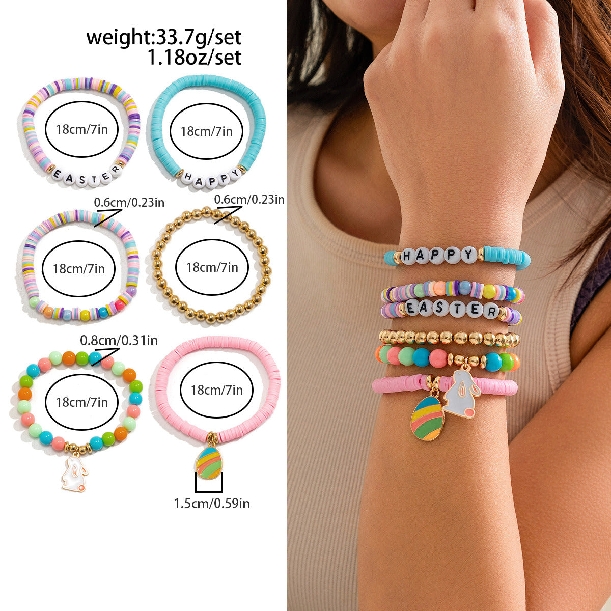 Playful Easter Soft Ceramic Letter Bracelet Set