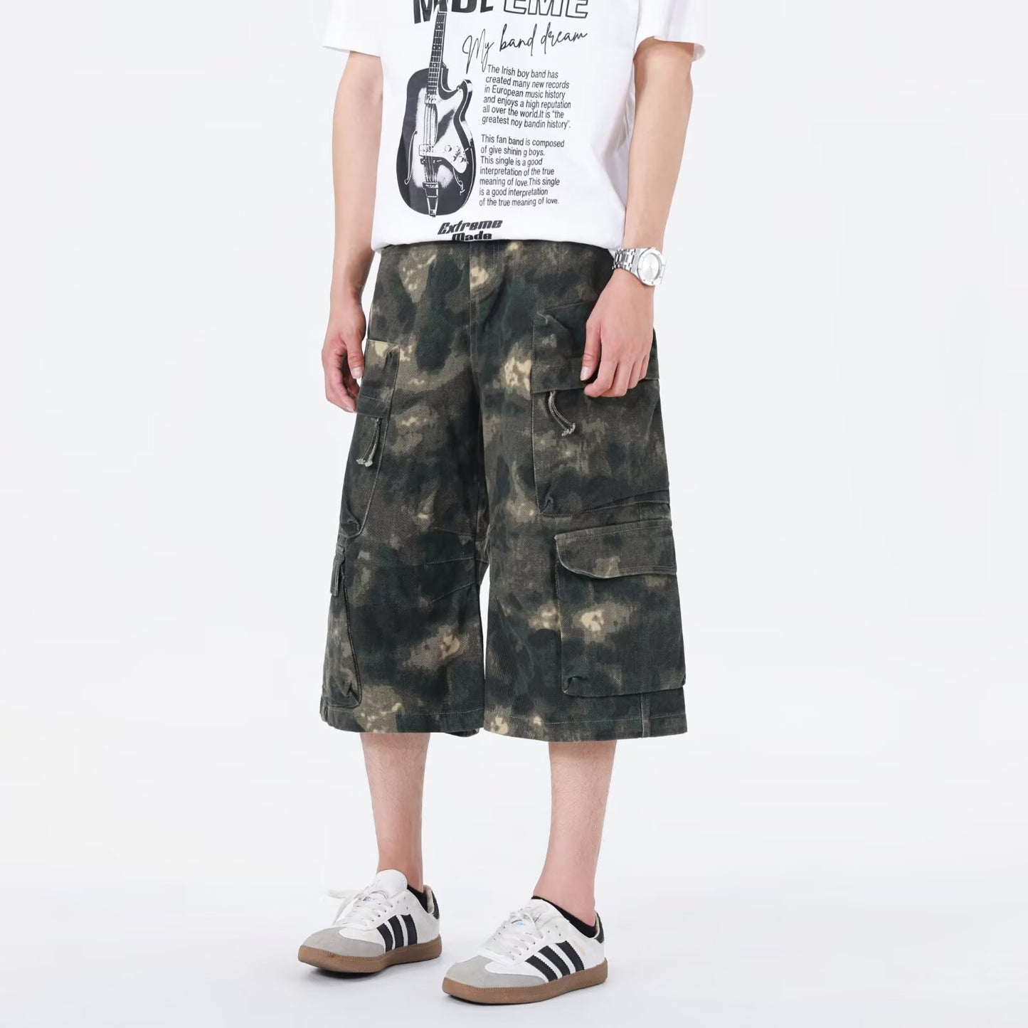 Harajuku Style Loose Fit Wide Leg Paratrooper Cropped Pants