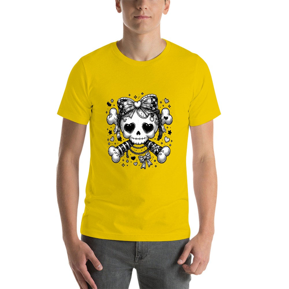 Harajuku Skull and Crossbones Men's Short Sleeve T-shirt - Yellow