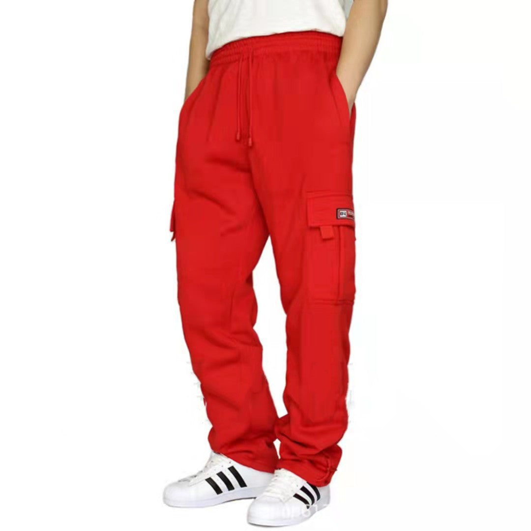 Harajuku Style Casual Pants with Plush Cuffs and Pockets