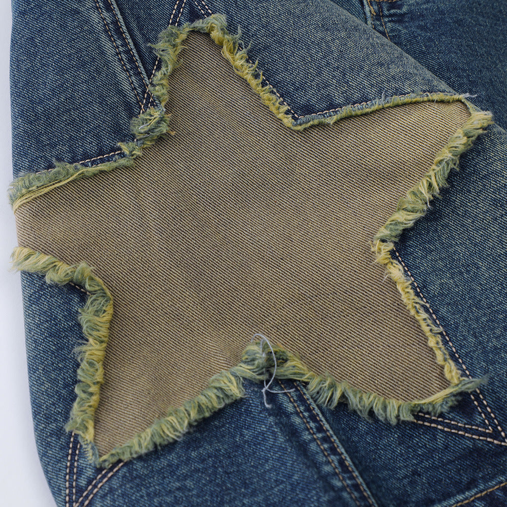Harajuku Patchwork Star Embroidered Denim Shorts