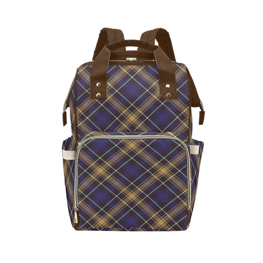 College Navy Blue Plaid Multi-Function Backpack