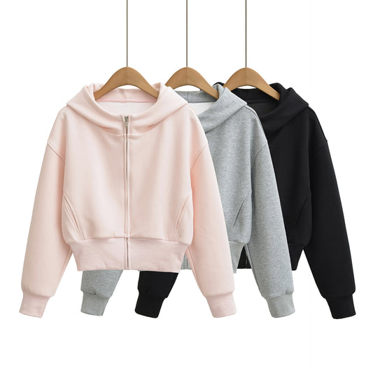 Hooded Zipper Short Hoodie Jacket for Women
