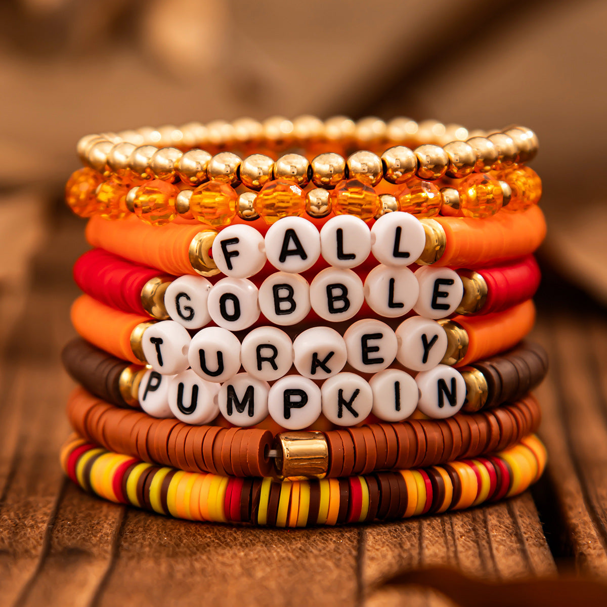 Playful Thanksgiving Letter Bracelet Set