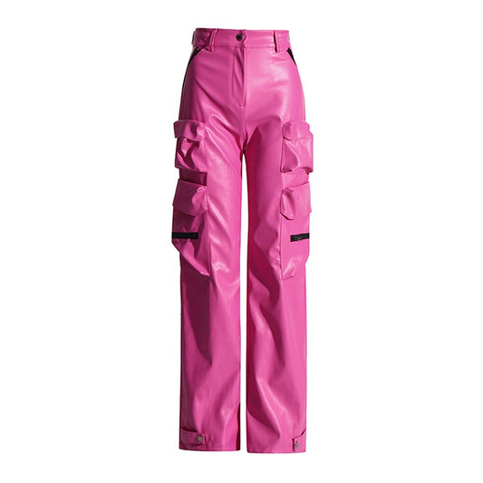 Autumn 2023 High-Waisted PU Leather Long Pants