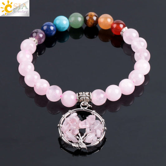 Handmade Pink Crystal Tree of Life Bracelet